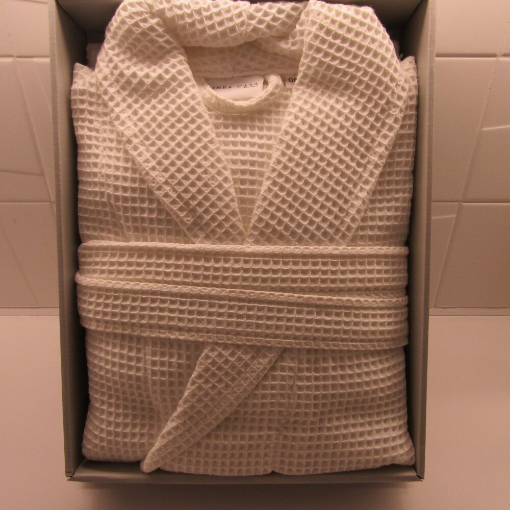 SFERRA One Size Unisex Cotton Waffle Weave Kimono Style Robe with Belt--BNIB - Picture 2 of 5
